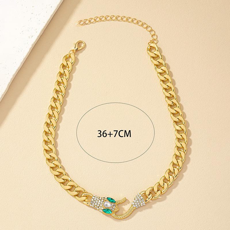 Fashion Exaggerated Metal Rhinestone Snake Collarbone Chain Ins Fashion Personality Temperament Hip Hop Animal Necklace