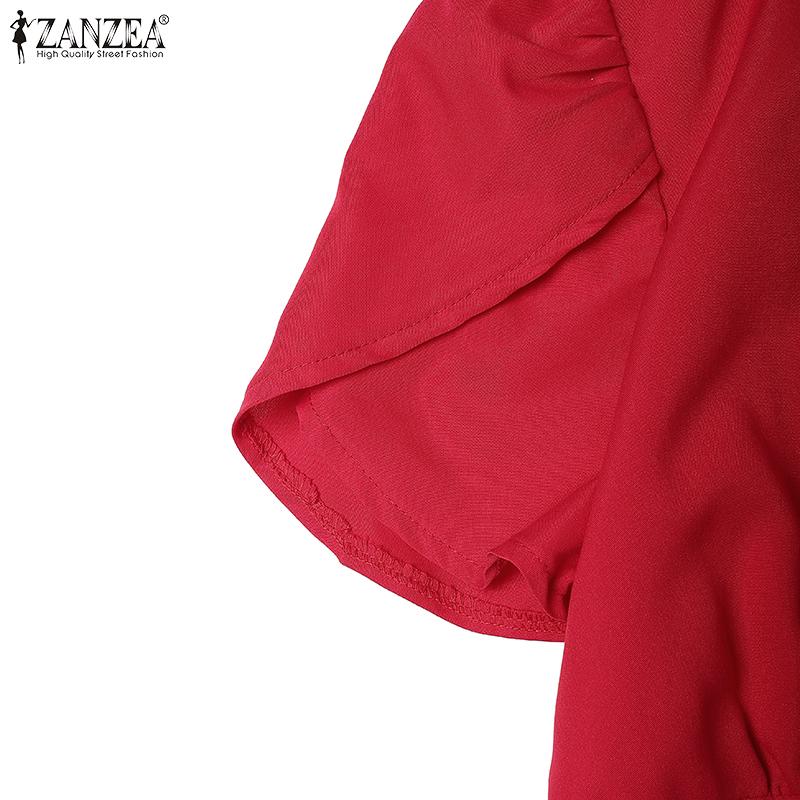 ZANZEA Women Casual V-Neck Short Sleeve Summer Dress