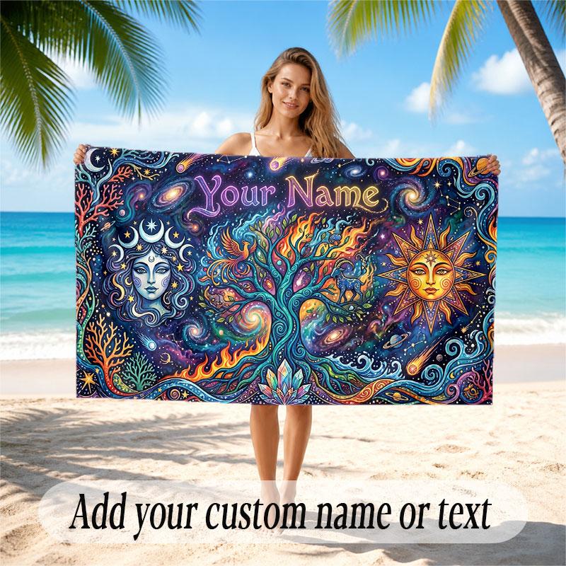 Lebensbaum-Thema Strandtuch Personalisiert mit individuellem Namen & Text Weich Schnelltrocknend Strandtuch für Schwimmen Reisen