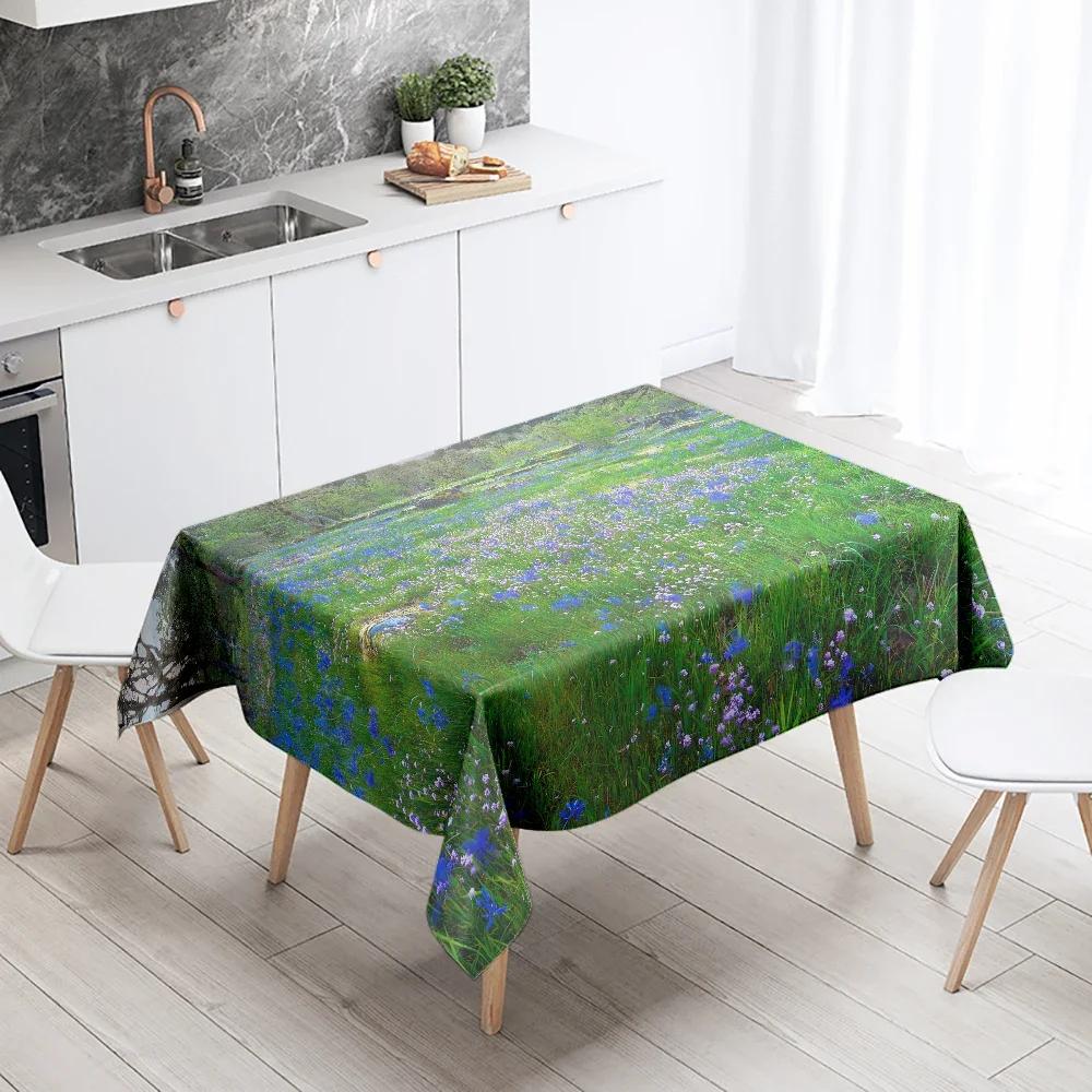 Natuurlandschap Kleurrijk Bloemen Tafelkleed Vlekbestendig Waterdicht Rechthoekig Keuken Eettafel Woondecoratie