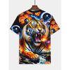 Camiseta Gráfica "Tigre" para Homens e Mulheres - Casual, Estilosa Estampa Animal 3D Manga Curta, Poliéster Streetwear|Estampa Animal Ousada|Tecido Elástico
