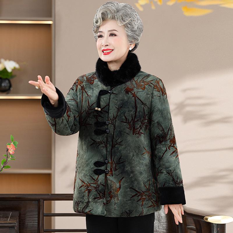 Women's Fleece-Lined Cotton Jacket for Seniors – Warm, Thick Stand-Collar Coat for Mothers and Grandmothers