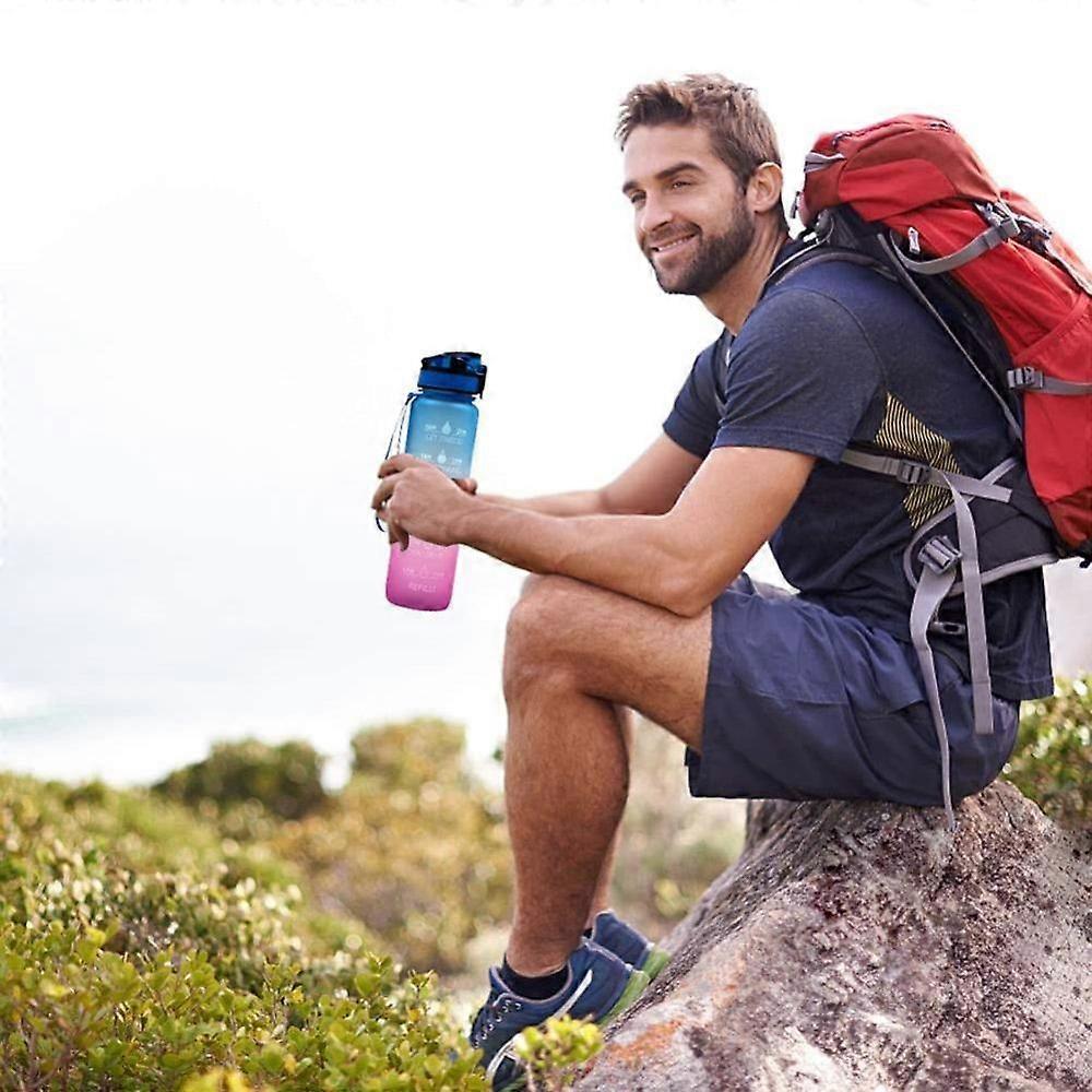 1L Water Bottle With Bounce Cover Time Scale Reminder Frosted Leakproof Cup For