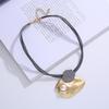 ALLYES Irregular Inlaid Pearl Choker Necklace for Women Vintage Geometric Metal Multilayer Leather Necklaces Clavicle Jewelry