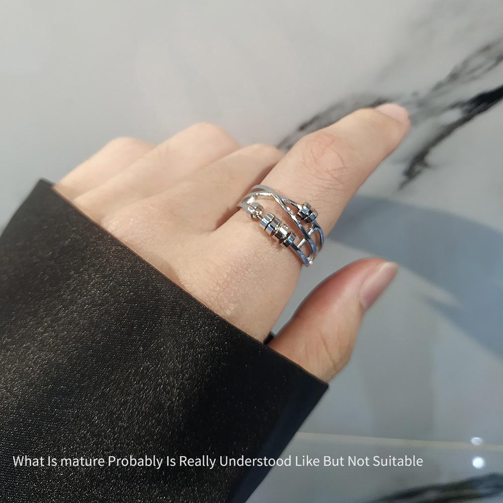 Women's Three Ring Rotating Luck Bead Ring Adjustable Open Size Fashion Jewelry