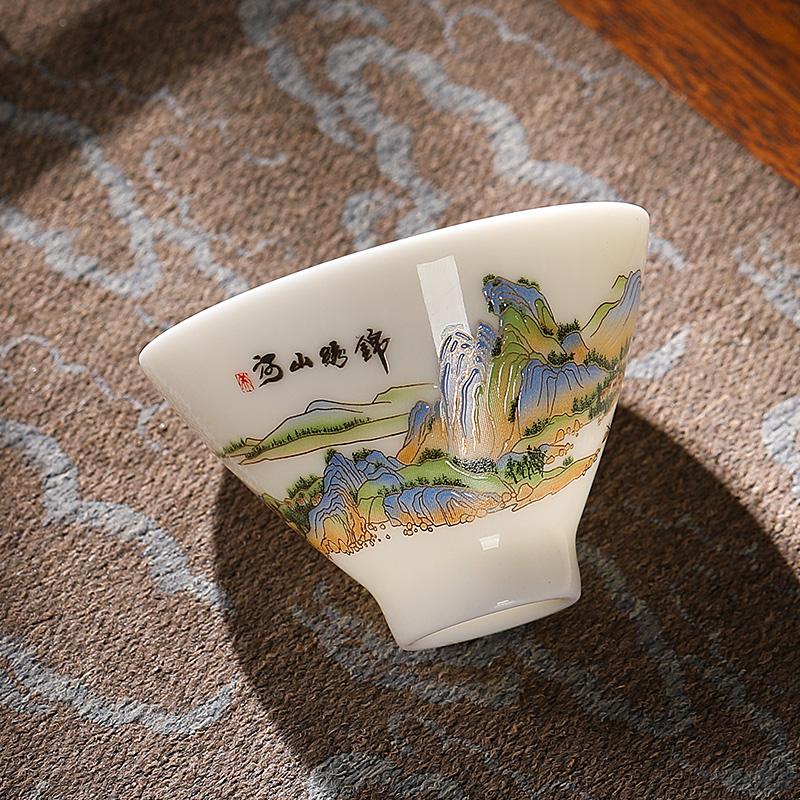 Suet Jade White Porcelain Kung Fu Teacup Dehua Tea Cup Ceramic Tea Drinking Master Cup Tea Cup Tea Set