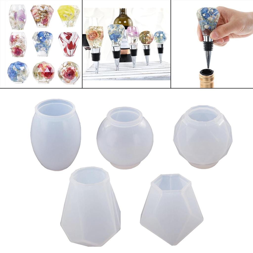 5 Pieces Silicone Wine Bottle Stopper Mold Crystal Resin Casting Mould