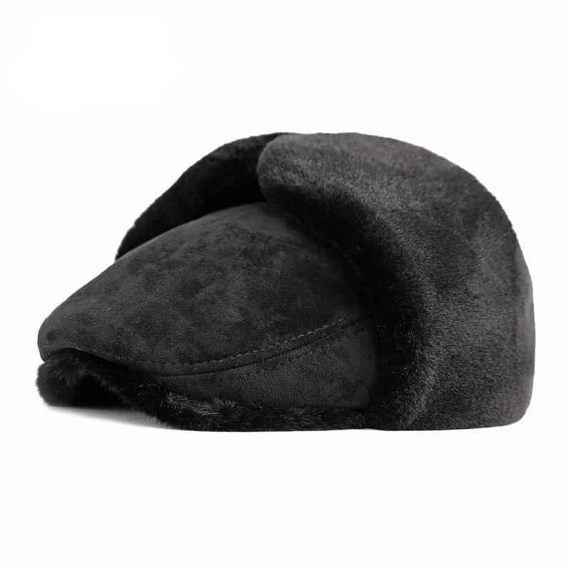 

Winter Men s Cap Plush Thicken Berets Hat With Ear flap Duckbill Newsboy Middle Aged Elderly Herringbone Flat Peaked Hat Male M 56-58cm