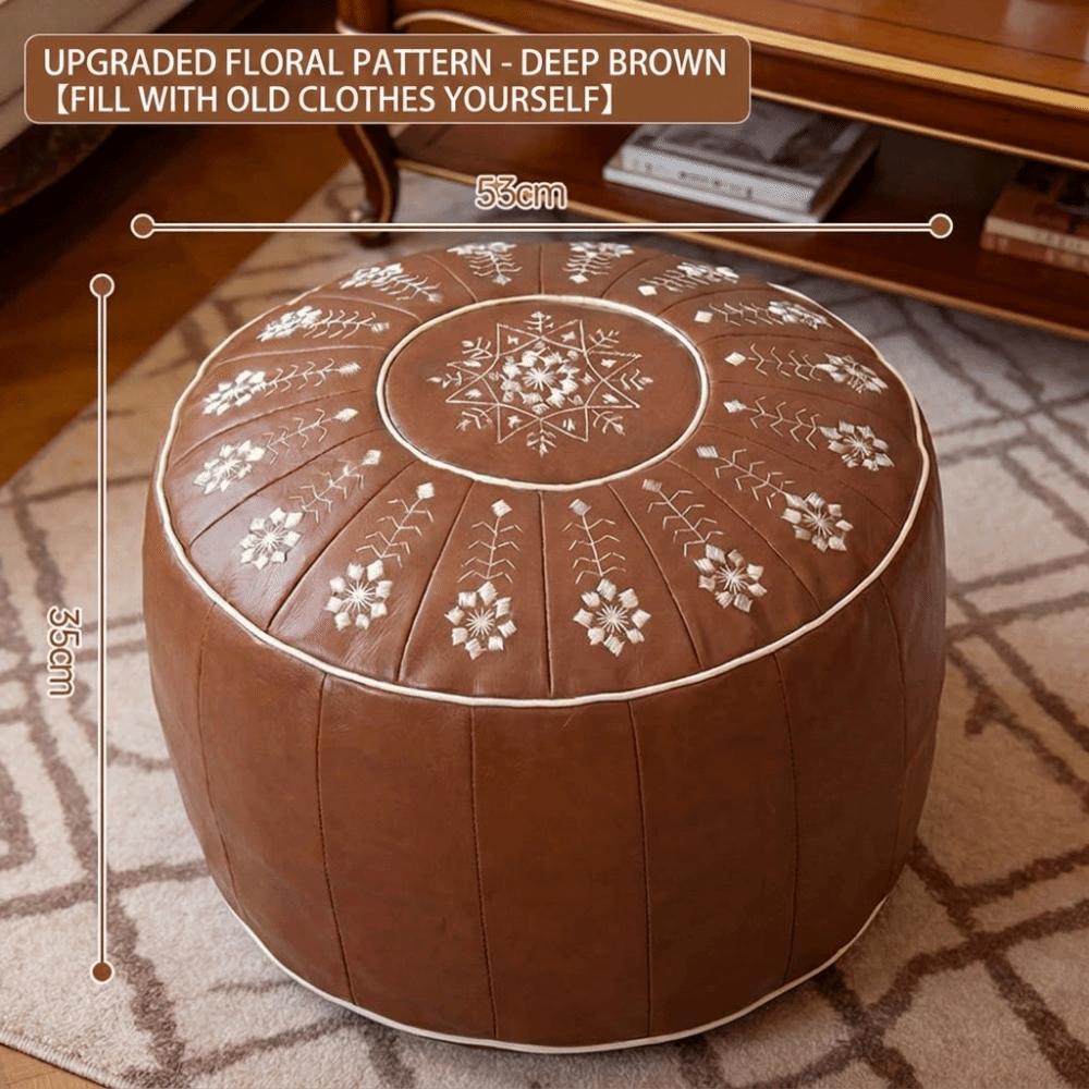 PU Leather Footstool Cover Boho Pattern Storage Ottoman New Round Pouf Cover Living Room