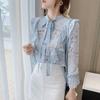 Spring Fashion Bow Chiffon Shirt Blouse Women's Ruffled Flowers Versatile Long Sleeve Top