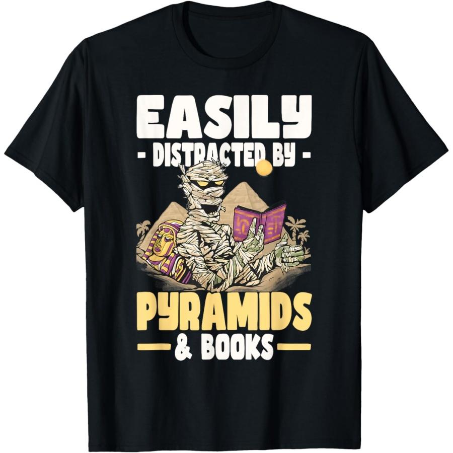 Easily Distracted By Pyramids & Books Funny Egyptian Mummy T-Shirt S