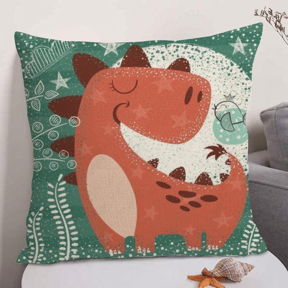 Cute Cartoon Dinosaur Cushion Cover Natural Linen Organic Fabric DoubleSided Printing Sofa Home Decor Gift Pillow Case