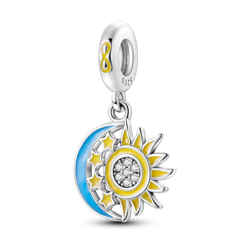 925 Sterling Copper Golden Sunflowers Heart Beads Pendant Charms Beads Fit 4MM Hole Diameter Bracelets Luxury Party DIY Zircon