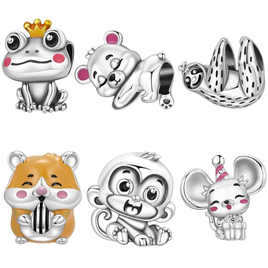 Orstarry Argent S925 Breloque Animal Mignon Singe Mignon Grenouille Hamster Souris Perle Pour Bracelet Fabrication de Bijoux DIY Cadeau Femme