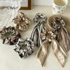 Striped Ribbon Scrunchies Long Tail Hair Tie Boho Style Women Hair Accessory for Casual Weekend Look