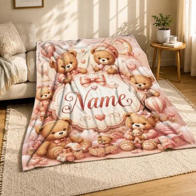 Personalized Teddy Bear Coral Fleece Blanket