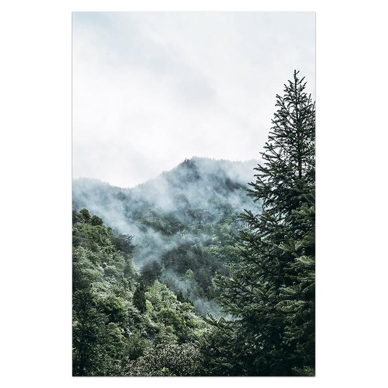 Mountain Foggy Forest Picture Nature Scenery Scandinavian Poster Nordic Decoration Landscape Print Wall Art Canvas Painting