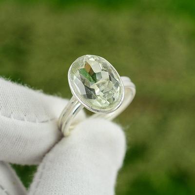 Mothers Day Sale Sterling Silver Natural Green Amethyst Wife Promise Ring US 7.5