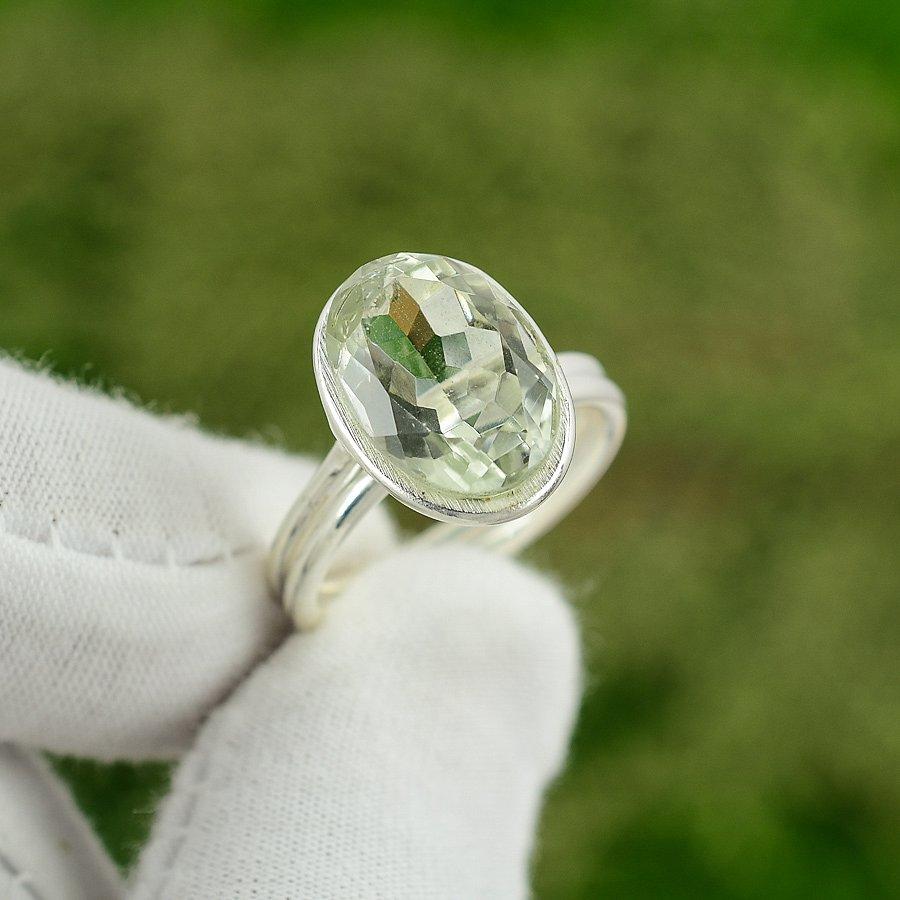 Mothers day Sale Sterling Silver Natural Green Amethyst Wife Promise Ring US 7.5