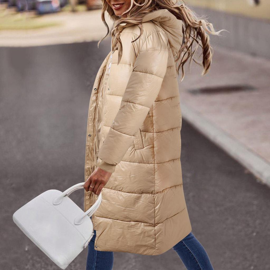 Winterjacke für Damen, lang, mit Baumwolle gefüttert, warm, schwarz, langärmelig, Reißverschlüsse, lockere Damenjacke, neue trendige Freizeitkleidung für Damen