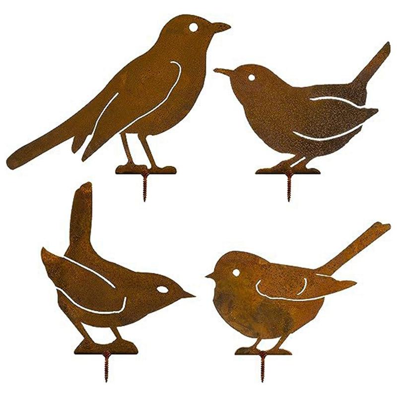 8X Rusty Metal Bird Wrought Iron Bird Waterproof Metal Bird Statue Outdoor Park Art Gardening Decorations