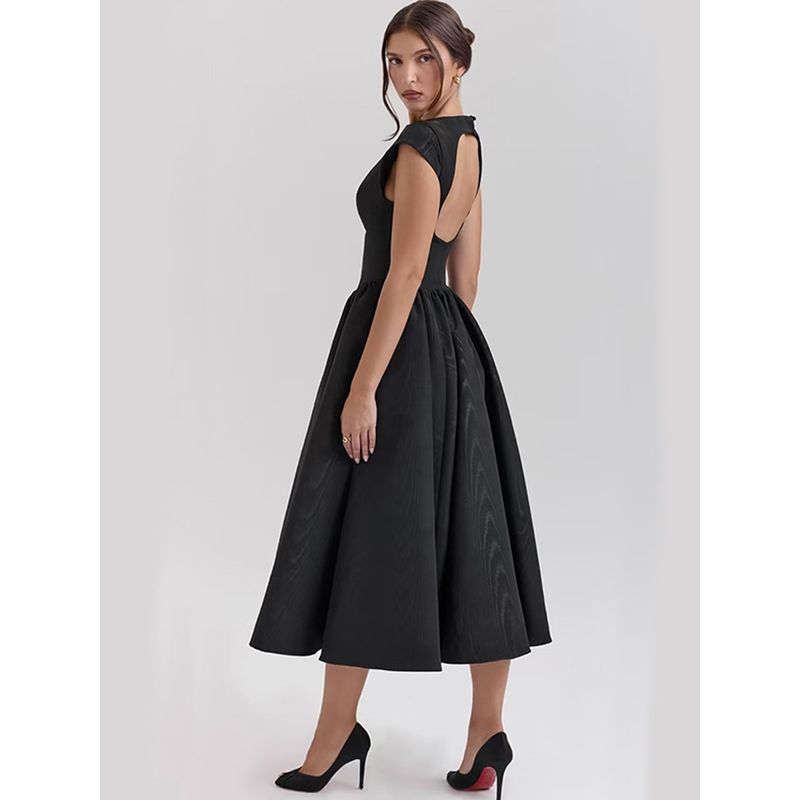 Retro Famous House of the Same Style Elegant Temperament French style Sexy Backless Mid-Length Sleeveless Dress Women