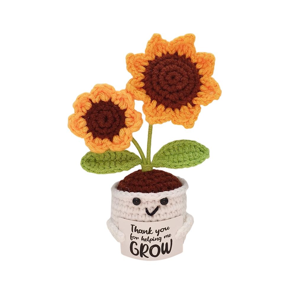 Thank You Helping Me Grows Crochet Sunflower Two Doll Positive Cute Positive Energy With Emotion Support Card