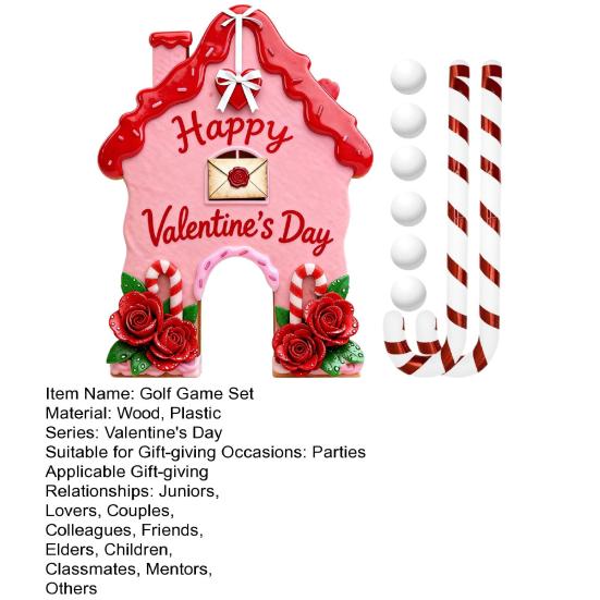 Zencefilli Kurabiye Şeker Baston Sevgililer Günü Golf Oyunu Seti İç Mekan Aile Partisi Ev Ofis Eğlencesi İçin Sopalı ve 6 Toplu Mini Golf Sahası