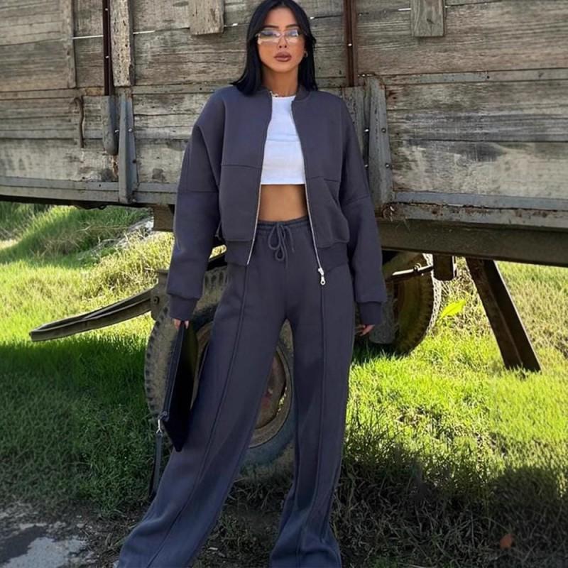 Womens Casual Streetwear Set Long Sleeve Cardigan Top Pants 2 Piece Outfit Winter