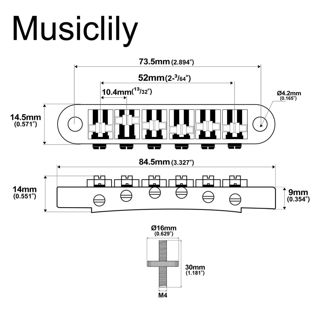 Musiclily Pro kobylka s válečkovými sedly, rozteč 10,4 mm, ABR Tune-O-Matic kobylka pro elektrické kytary LP Les Paul, černá