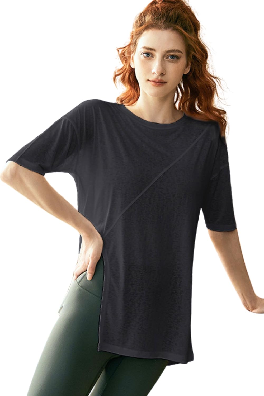 

VEROMAN Йога Лонг Шорты Свободный Топ, Лестный, Длина, Рукава, Посадка, ppi-ssd039 (Черный, Свободный)