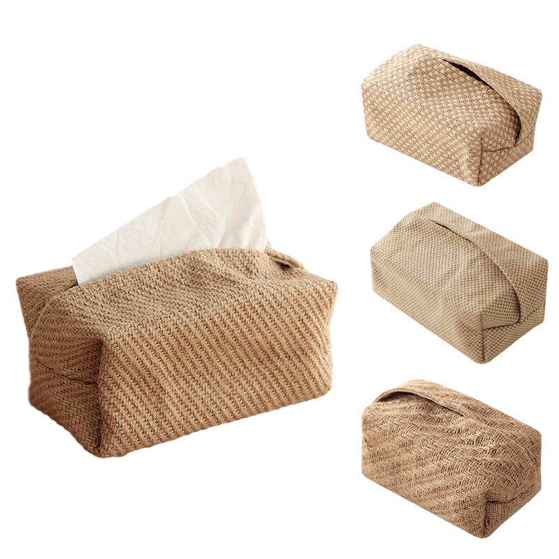 Japanese-Style Jute Tissue Case Napkin Holder for Living Room Table Tissue Boxes Container Home Car Papers Dispenser Holder
