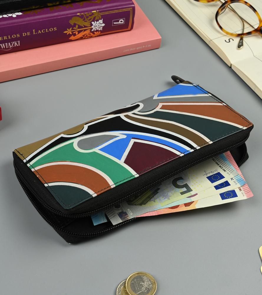 Portfel Damski W Typie Piórnika Ze Zdobioną Fakturą, Skóra Naturalna