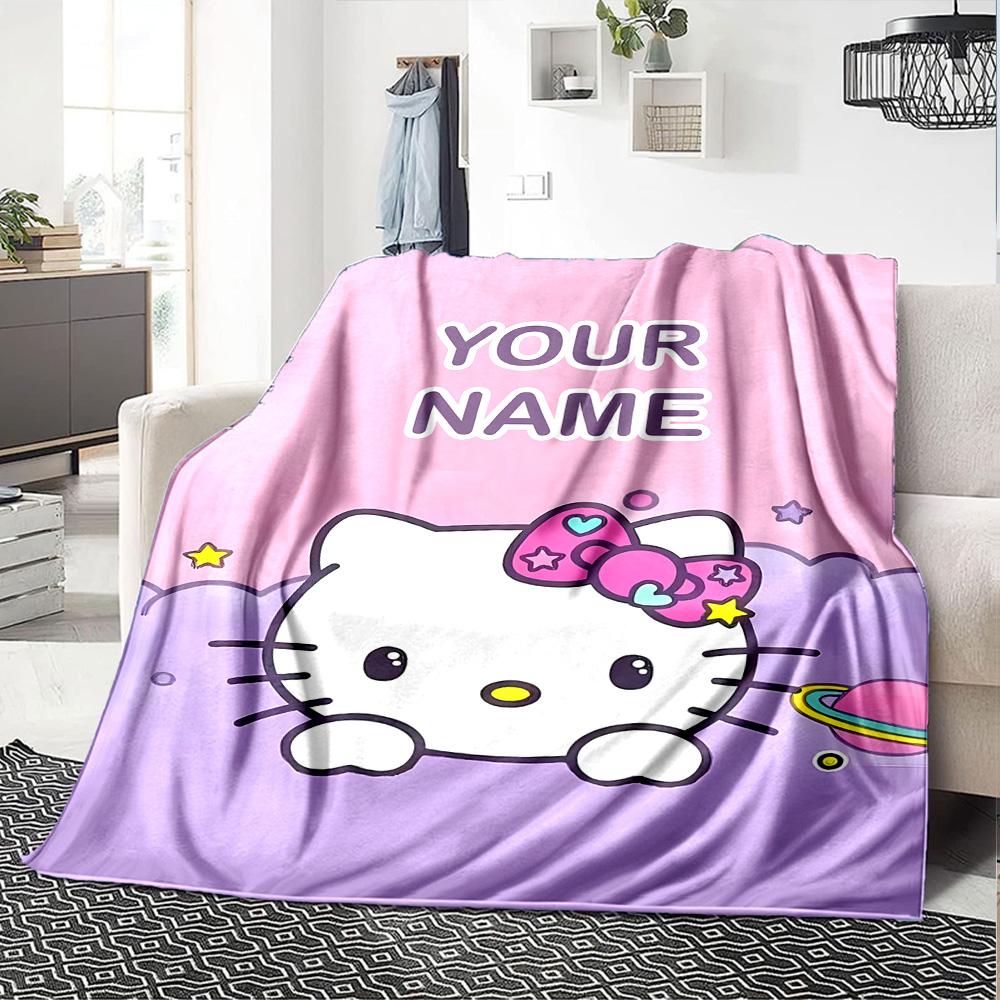 Customizable HelloKitty1 Throw Blanket – Personalized Name, All-Season Cozy Snug Blanket, Machine Washable, Personalized Blanket