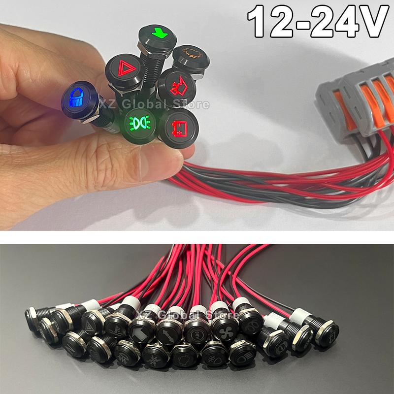 8/12/14MM Black Housing Metal Indicator Light Waterproof Car LED Pilot Signal Lamp Panel Dashboard Warning 12V 24V Customization