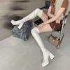 Square Heel Over Knee Boots Waterproof Platform Super High Heel Elastic Skinny Boots Thick Sexy Boots