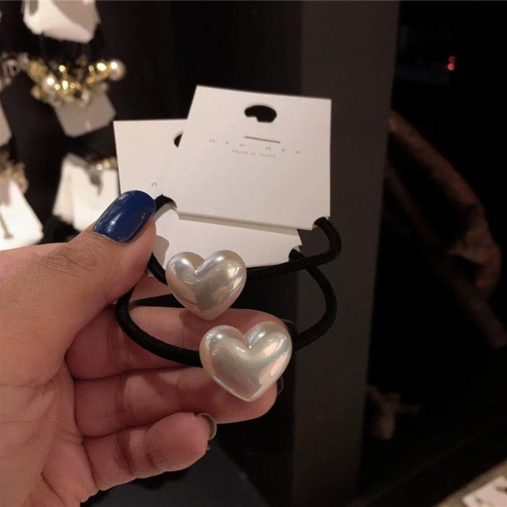 White Heart Shape Elastic Hair Bands Simple Fashion Rubber Hair Ties Girls Hair Gum Stretch Rope Ponytail Holder Korean Fashion