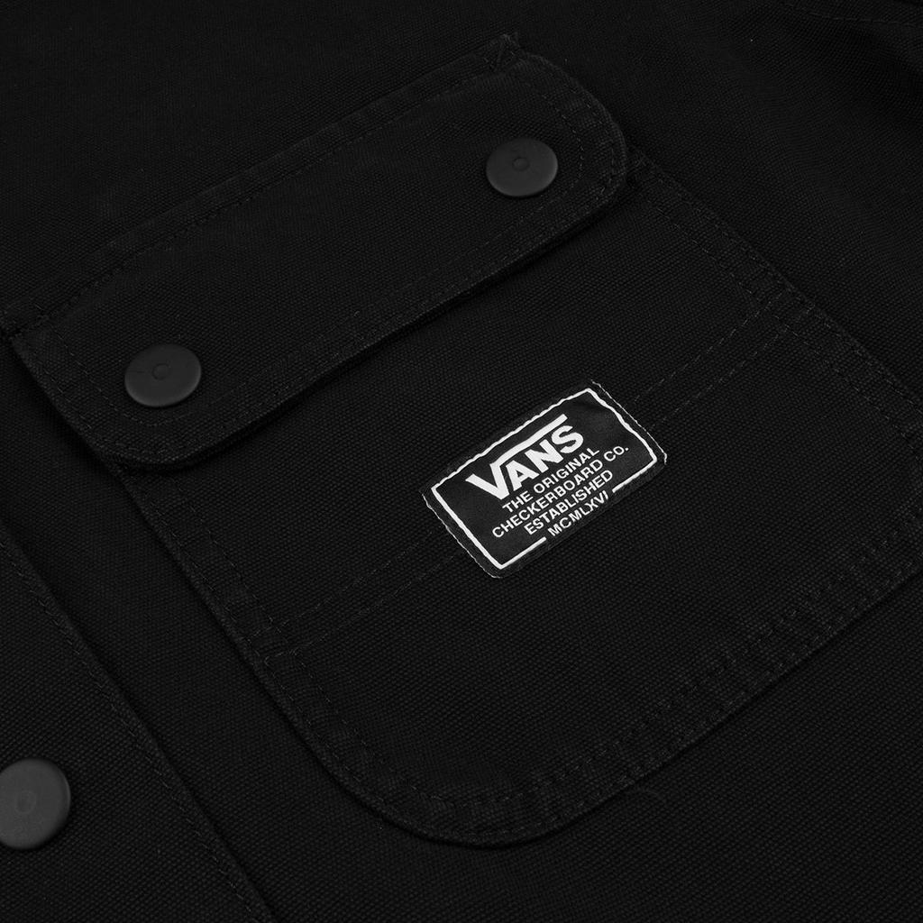 Vans Logo Outdoor Casual Jacket Micro Print Solid Color Collar Work Style Jacket Women Jacket Black VN0A5LLCBLK