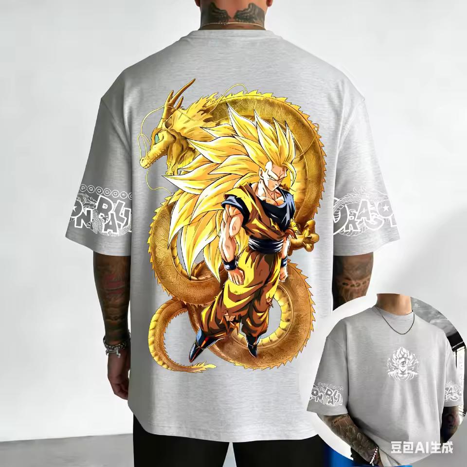 2026 New Summer Hot Dragon Ball Anime T-shirt Summer New Super Saiyan 3 Printed Men's and Women's Hip Hop Oversized Casual Top