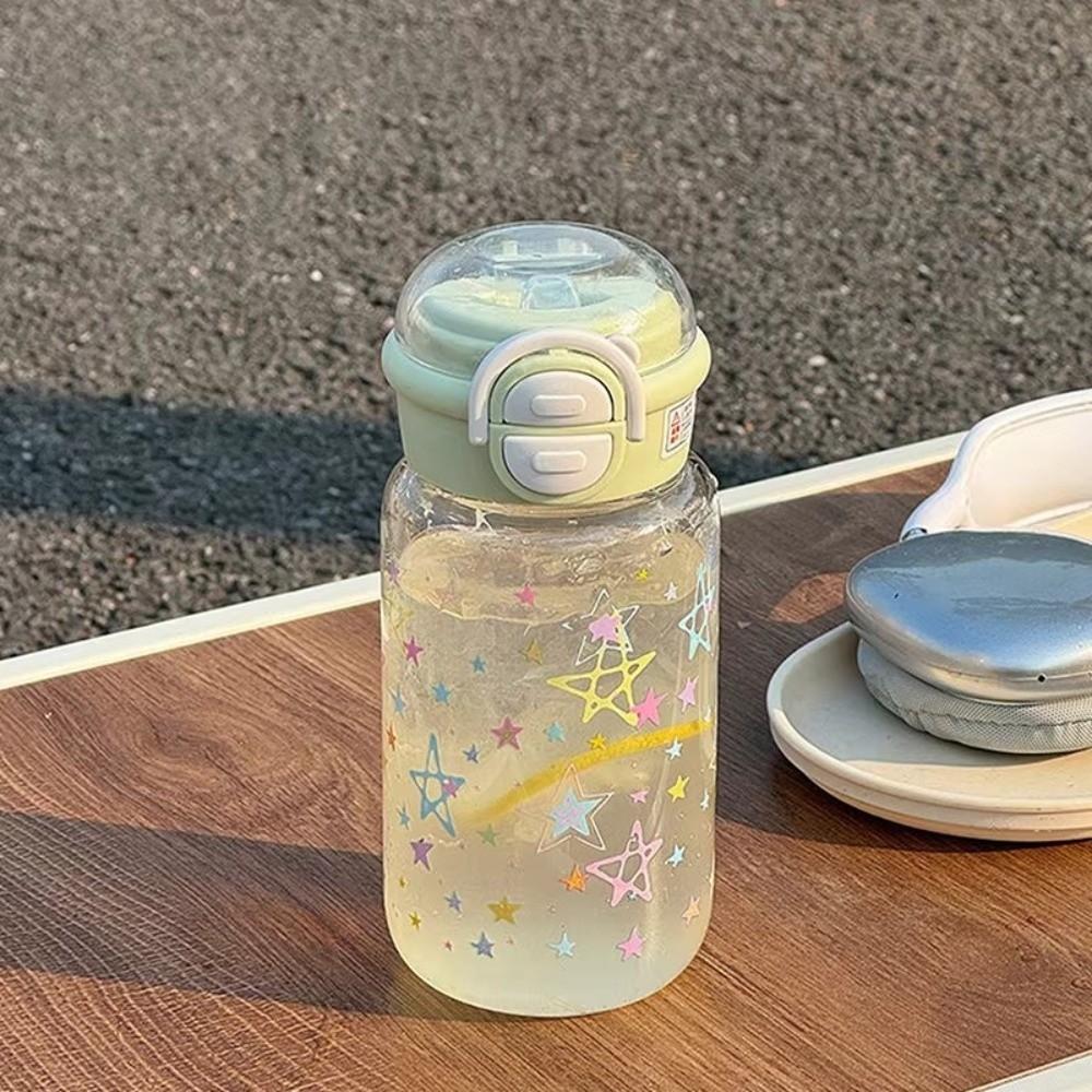 with Straw Star Water Bottle 500ML Drinking Bottle Kawaii Water Tumbler  Ice Coffee