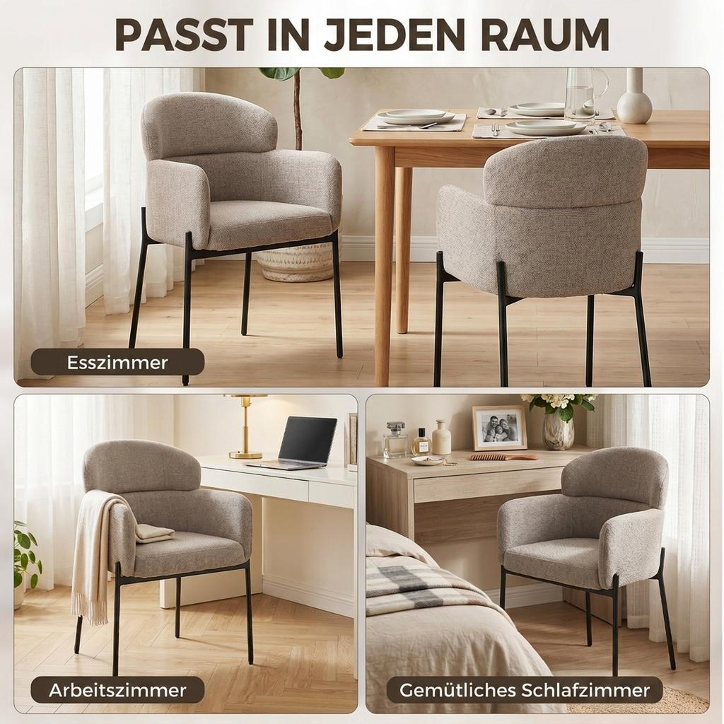 Chair Living Room Lounge Chair with Chenille Look, Armrests, Metal Legs for Bedroom, Light Brown