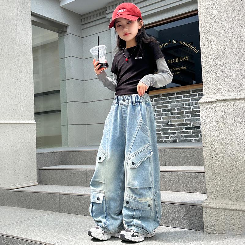 

Девичьи джинсовые комбинезоны Весна и Осень 2025 - Трендовый уличный стиль для юных модниц 130 cm синий