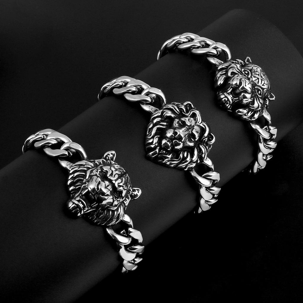 1PC Vintage Stainless Steel Lion Tiger Bracelet for Men Animal Jewelry Durable Stylish Mens Accessory