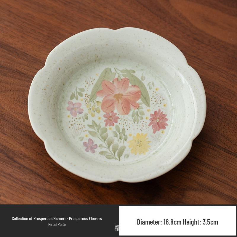 Light Luxury Chinese Blooming Flowers Ceramic Dessert and Pastry Plate - Fresh Afternoon Tea Tableware