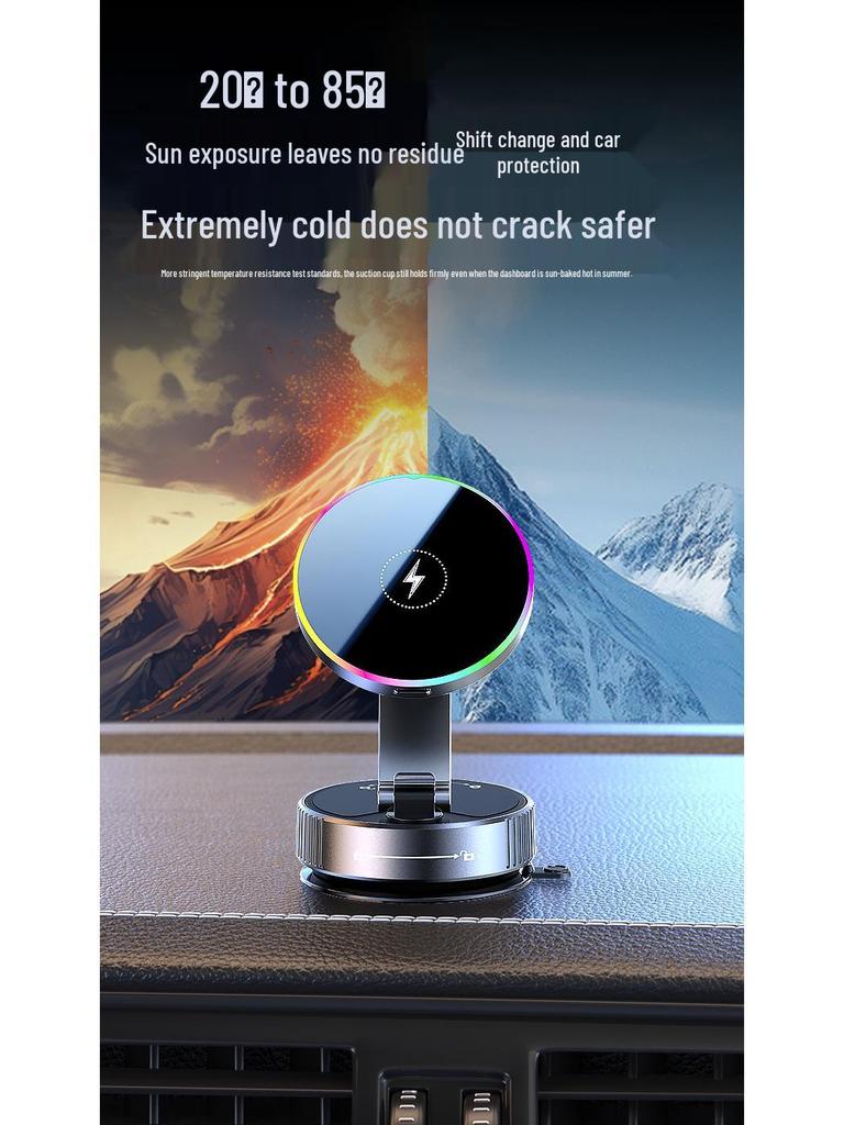 2025 Wireless Charger Car Mount with Nano Adhesive, Magnetic Suction Cup, and Seven-Color Ambient Light.