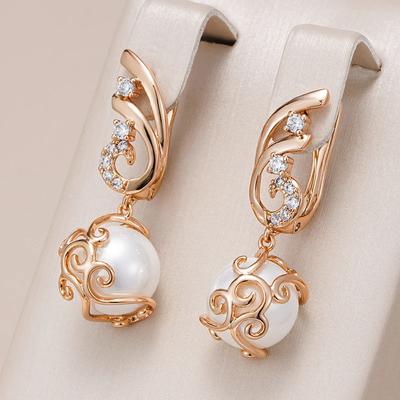 1 Paar roségoldfarbene lange Ohrringe mit Zirkonia-Imitationsperle für Frauen, Hochzeit, Alltag, edler Schmuck