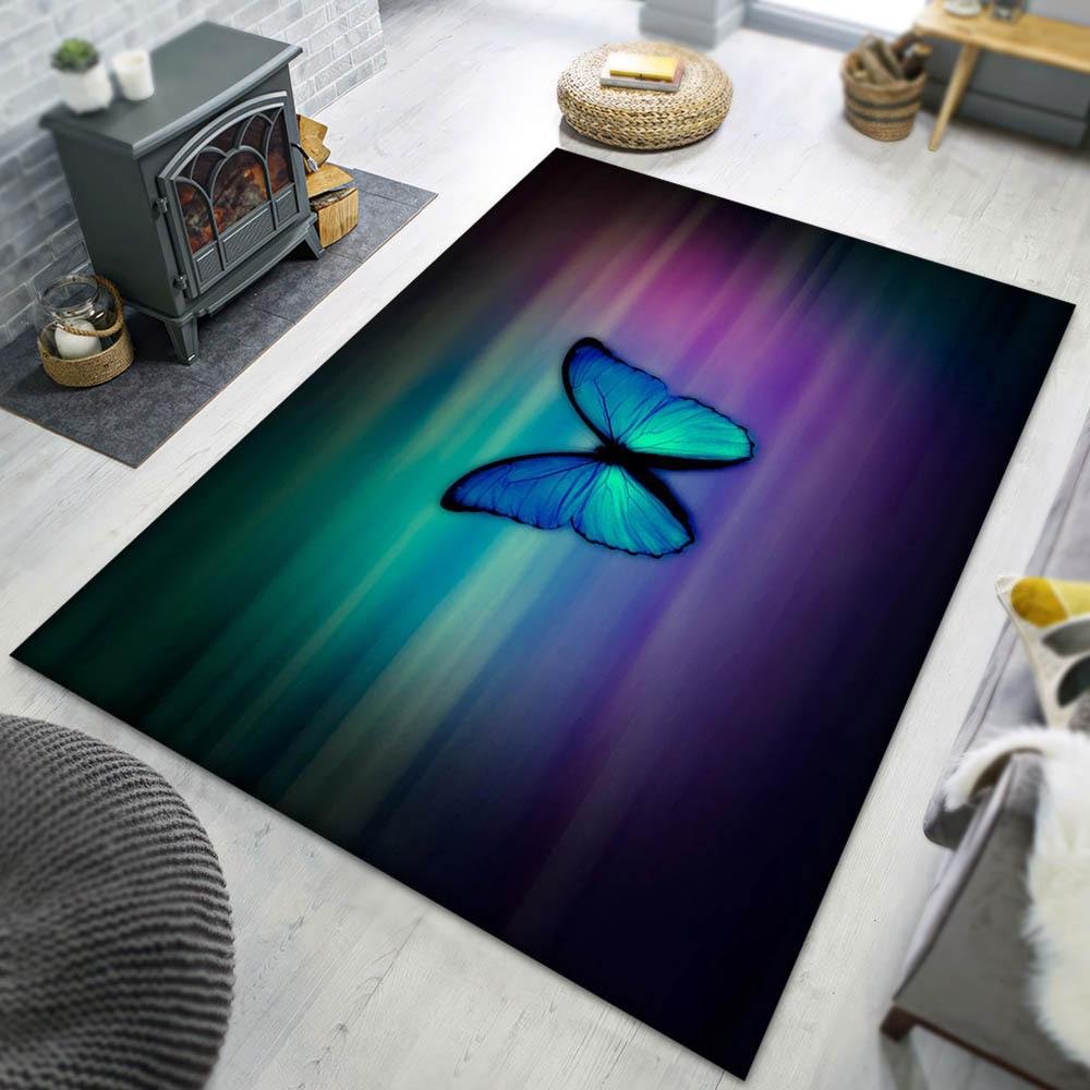 

Crystal Velvet Non-Slip Area Rug with Vibrant Butterfly Pattern, Polyester, Gradient Purple to Teal Design, Per 50x80cm