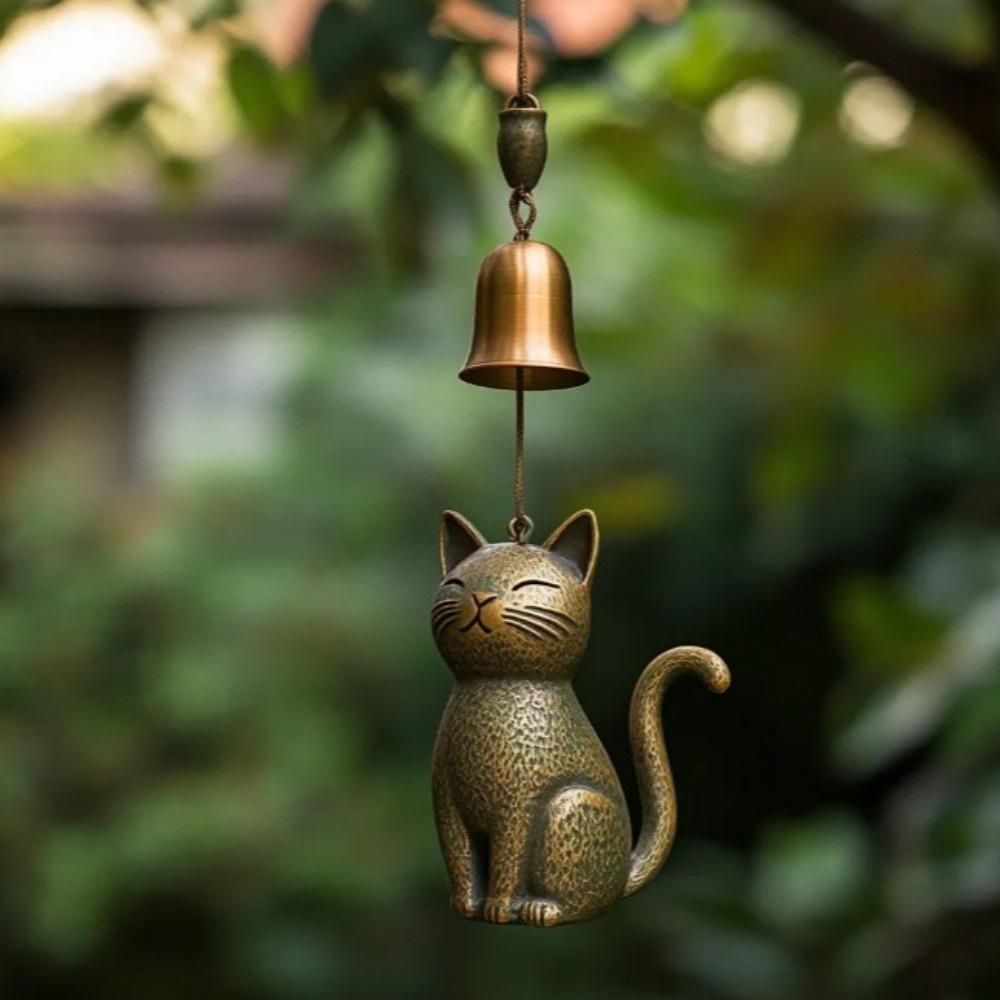 Creative Cat Wind Chime Quiet Wind Chimes Bell Decorations Pendant Wind Chimes Retro Yard Decor Hanging Memorial Ornaments