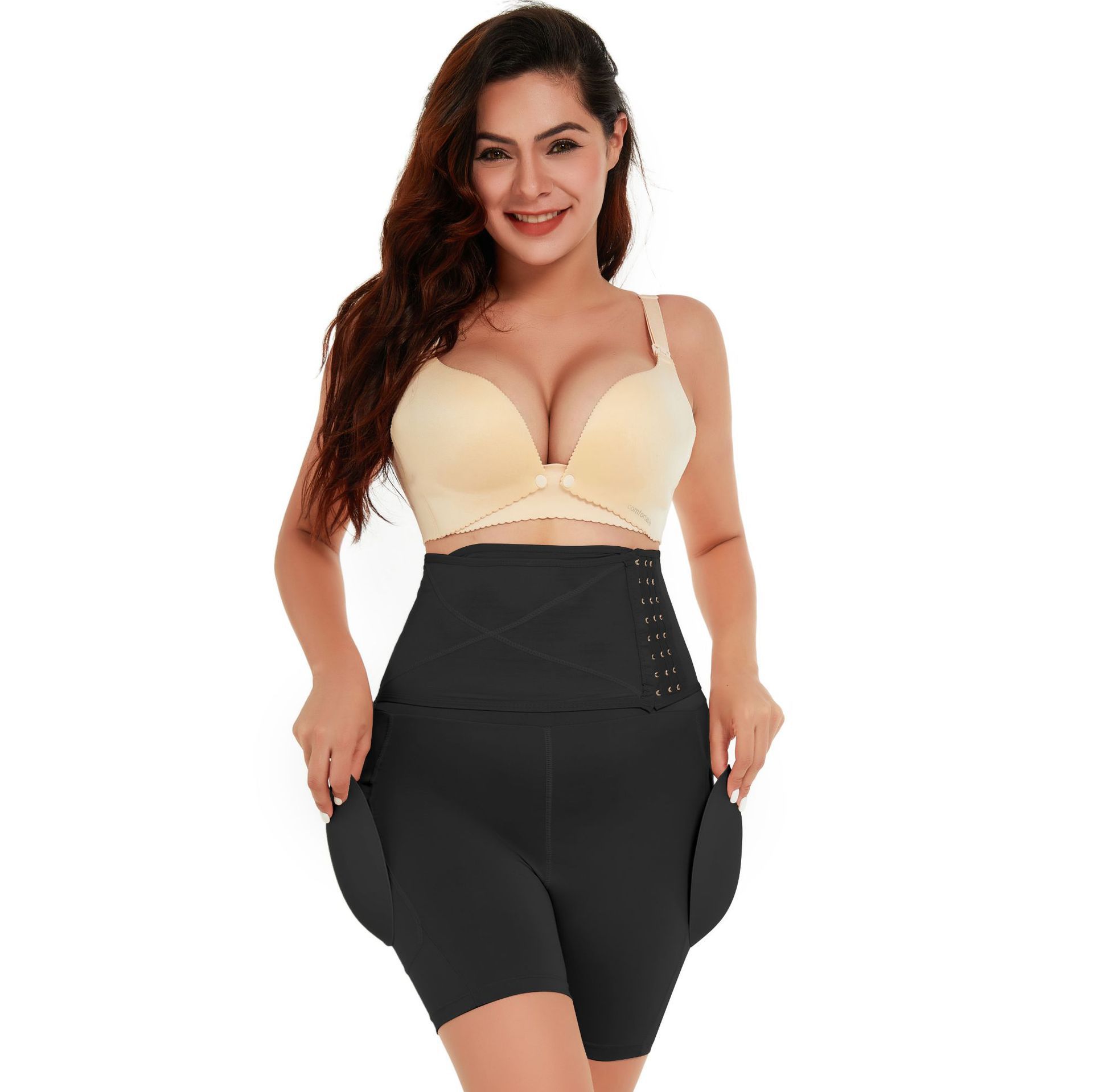 

High-waisted belly sexy hip-lifting pants, three-breasted sponge pad hip-building pants S