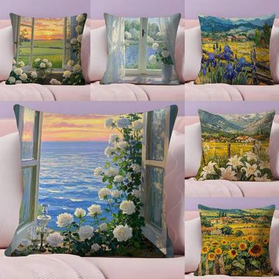 Landscape Painting Style Pillow Case  Ultra Soft Skin Friendly Fabric Cloud Like Comfort & Concealed Zipper